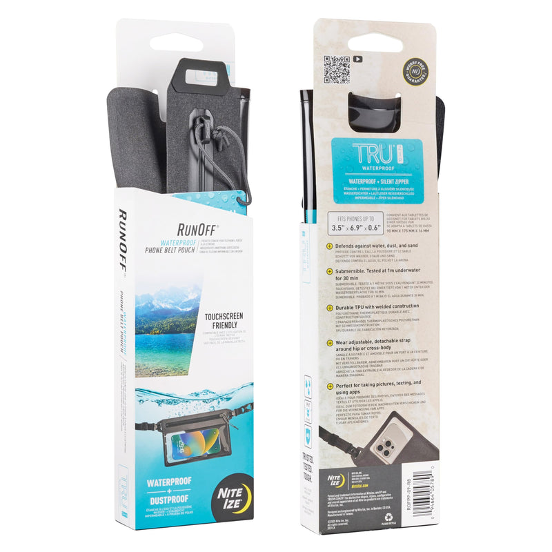 Nite Ize RunOff Waterproof Phone Belt Pouch - Adjustable Waterproof Belt Pouch for Phones & Other Essentials - Clear & Touchscreen-Friendly - Uses Silent TRU Zipper Technology Smooth Zipper