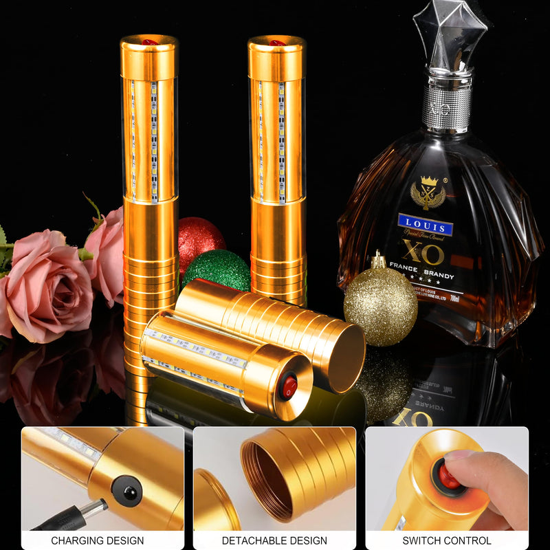 2 PCS LED Strobe Baton Lights Bottle Service Rechargeable Light, Reusable Handheld Champagne Bottle Light Topper for Party Nightclub Bar Wedding Concert Festival Activity (Golden, 2 Pack) Golden