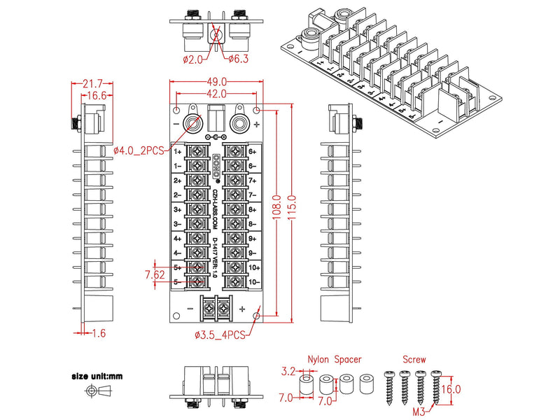 [AUSTRALIA] - 20Amp 2x10 Position Barrier Terminal Block Distribution Module for AC DC 