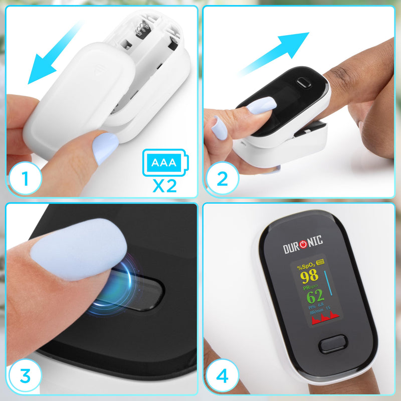 Duronic OX02 Pulse Oximeter Measuring Oxygen Saturation (SpO₂) in Blood Oximeter for Home Pulse Oximeter for Painless Finger Application