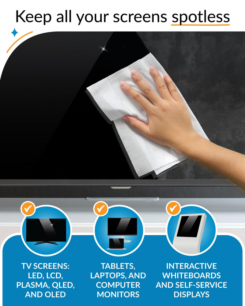 Monitor Cleaner, TV Screen Cleaner Wipes - Convenient for Car Use, No Spray, No Streaks - Reliable TV Cleaner for Smart TV, Car Screen Cleaner, Big Electronics Wipes - Individually Sealed - iCloth