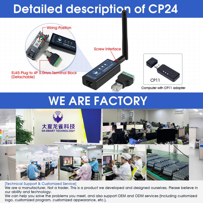 DX-CP24 Bluetooth to RS485 Serial Adapter Industrial Wireless Bluetooth Communication Module to RS485 Converter, Change 485 Wired Device to Wireless (CP24 for Device) CP24 For device