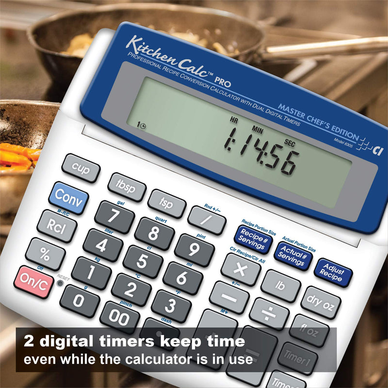 Calculated Industries 8305 KitchenCalc PRO Recipe Conversion Calculator | Countertop Culinary Math Calc with 2 Timers for Recipe Scaling, Chefs, Bakers, Brewers, BBQers, Students & Home Cooks