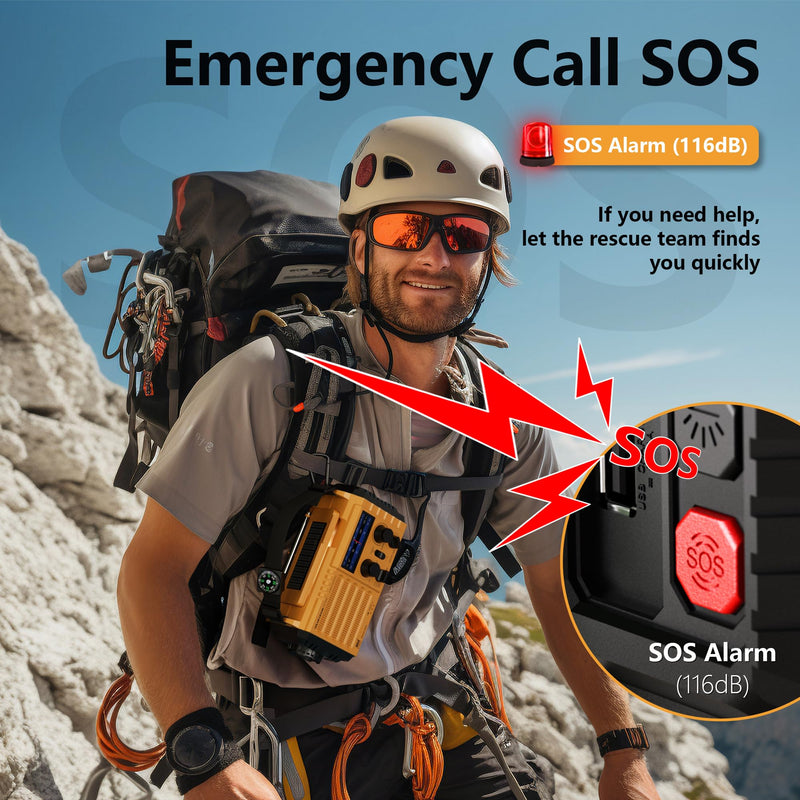 [AUSTRALIA] - 5000 Weather Radio,Solar Hand Crank 5-Way Power Emergency Radio,AM/FM/Shortwave/NOAA Alert Survival Portable Radio,Power Bank USB Charger,Camping Flashlight,Reading Lamp,Headphone Jack,SOS,Compass Yellow 