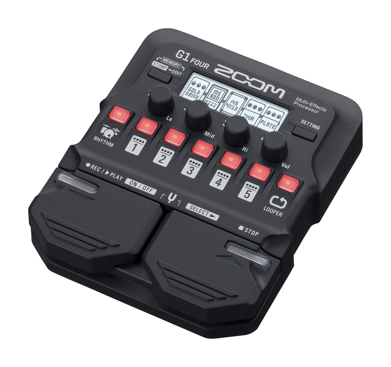 Zoom G1 FOUR Guitar Multi-Effects Processor Pedal, With 60+ Built-in effects, Amp Modeling, Looper, Rhythm Section, Tuner, Battery Powered