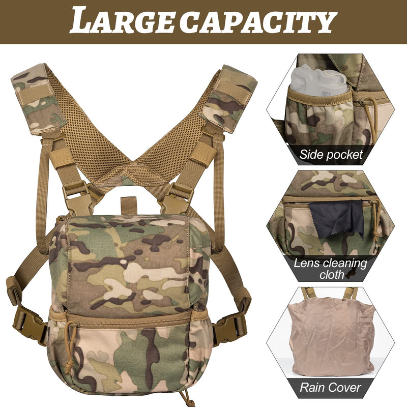 VISMIX Binocular Harness, Adjustable Binocular Harness Chest Pack with Rain Cover for Hunting Hiking Shooting Camo Medium