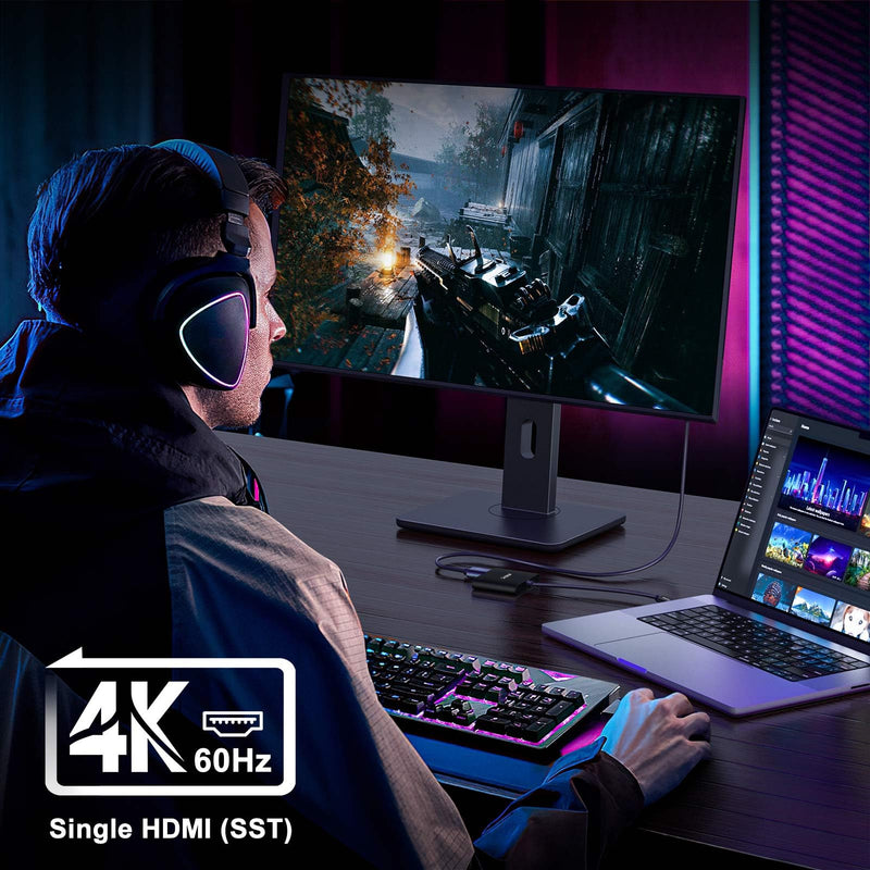 [AUSTRALIA] - USB C to Dual HDMI Adapter 4K@60hz, Type C to HDMI Splitter Extended Display for MacBook/MacBook Pro Air Dell XPS13/15, Samsung Galaxy S9/S9+ [MST Mode (Extended displays) Only for Win OS], Black 2-IN-1 USB-C Hub Dual HDMI Black 