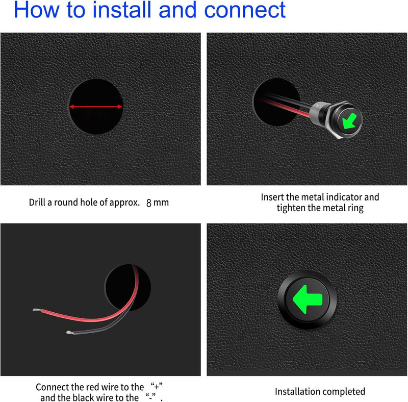 [AUSTRALIA] - RUNCCI-YUN 12 V/24 V Round Metal Waterproof Signal Light LED Indicator Light, 8 mm Plate Mounting, DC LED Indicator Light, Dash Warning Light, Indicator Light with 26 AWG 150 mm, Green (Single Arrow) 