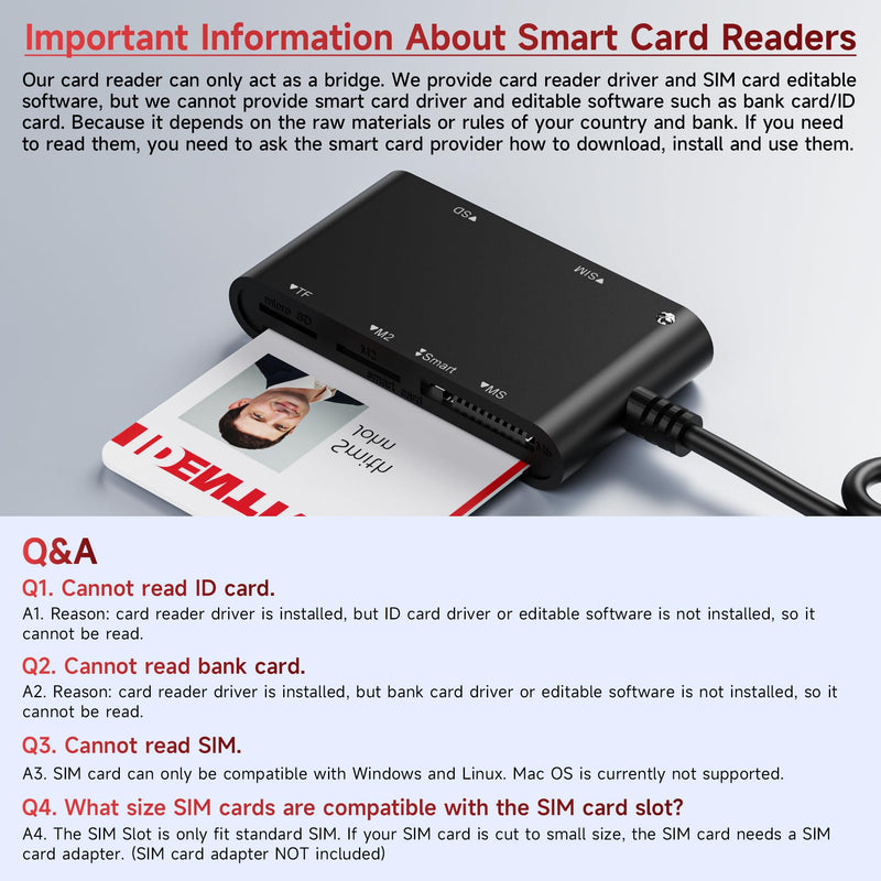 7 in 2 USB C/A SIM Card Adapter for iPhone,Smart Card Reader for Military CAC Military Card Reader,SD/TF/SIM/PIV/M2/IC/ID/MS Pro Duo Memory Card Reader for iPhone,iPad,Windows,Mac,Linux USB A/C SIM Reader