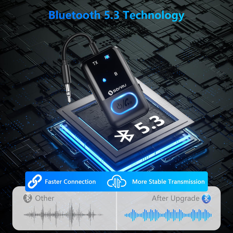 Bluetooth 5.3 Transmitter Adapter for Airplane 2-in-1 Wireless Bluetooth Audio Transmitter Receiver for 3.5mm Aux Jacks on Flight/TV/Gym Equipment, for up to 2 Wireless Headphones, Cell Phones Black1