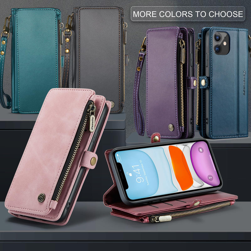 Defencase for iPhone 11 Case, RFID Blocking for iPhone 11 Wallet Case for Women and Men with Card Holder, Zipper Pocket Magnetic Flip PU Leather Protective Cover for iPhone 11 Phone Case 6.1, Purple Elegant Purple