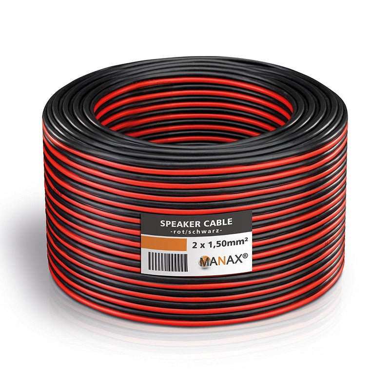 [AUSTRALIA] - Manax Loudspeaker Cable 2 x 1.50 mm² CCA (Speaker Cable/Audio Cable) 2 x 1.50 mm2 Red/black 20m 1,50mm² - 1 Ring 1.5 mm² 