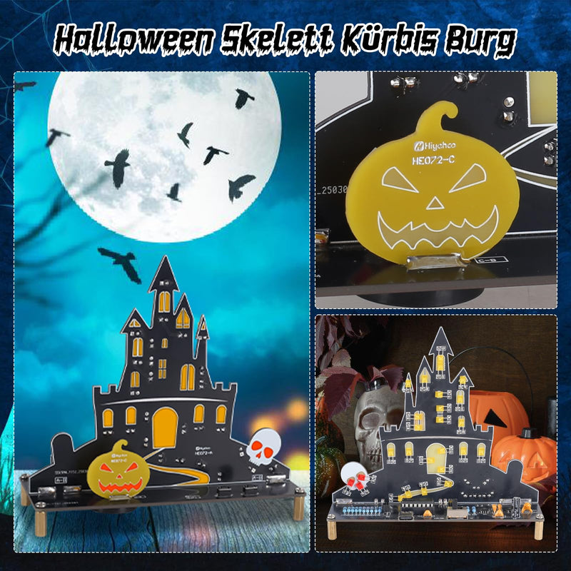 PEMENOL Halloween Burg Löt bausatz Musik Kürbis Skelett Leuchte Elektronik bausatz Atmende LED-Effekte Mit USB-Kabel Halloween Dekoration Party Deko Geschenk