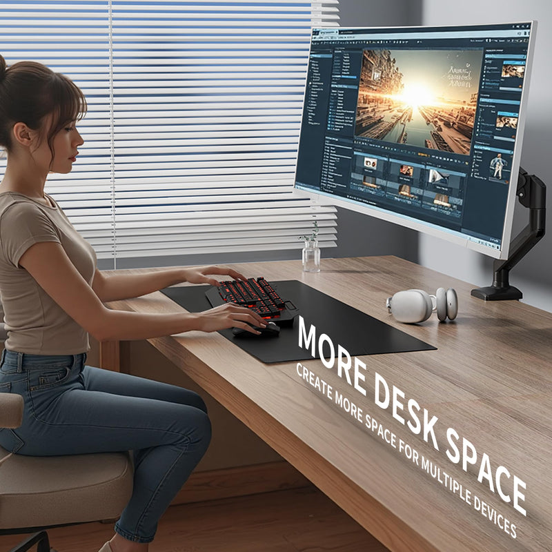 Single Monitor Arm Desk Mount，Gas Spring Monitors Arm for 17-32 inch Screens,Adjustable Computer Monitors Stand up to 4.4 to 19.8 lbs,Vesa Mount with Clamp and Grommet Base, VESA 75 & 100mm,Single 32inch