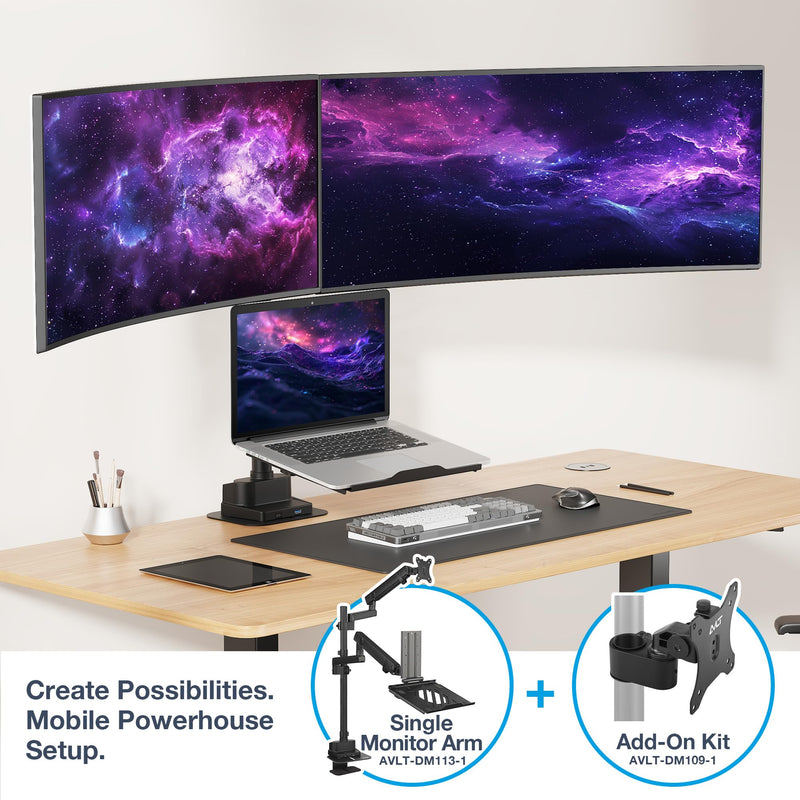 AVLT Single 40 Inch Monitor Head Add-On Kit for Pole Top Mount – Black | Fits Ultrawide Screen, Supports 26.4 lbs (12kg), For 1.38" (35mm), VESA Compatible, Workspace Upgrade Extension Arm Black-Add-On