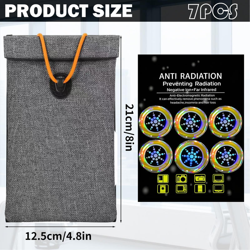 Faraday Bag 7Pcs Kit with 6 Patches(Grey) | For Phones Keys RFID; Military Grade Signal Blocking Pouch, Waterproof Anti-Theft EMF Blocker, Double-Layer Shielding