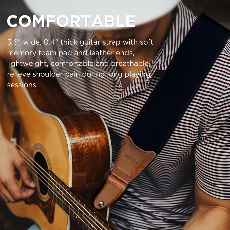 Soft Guitar Strap with 3.6" Wide Sponge Pad, Eliminates Neck Dive, Fit Heavy Acoustic, Electric Guitars Bass, Adjustable Length from 38" to 61"