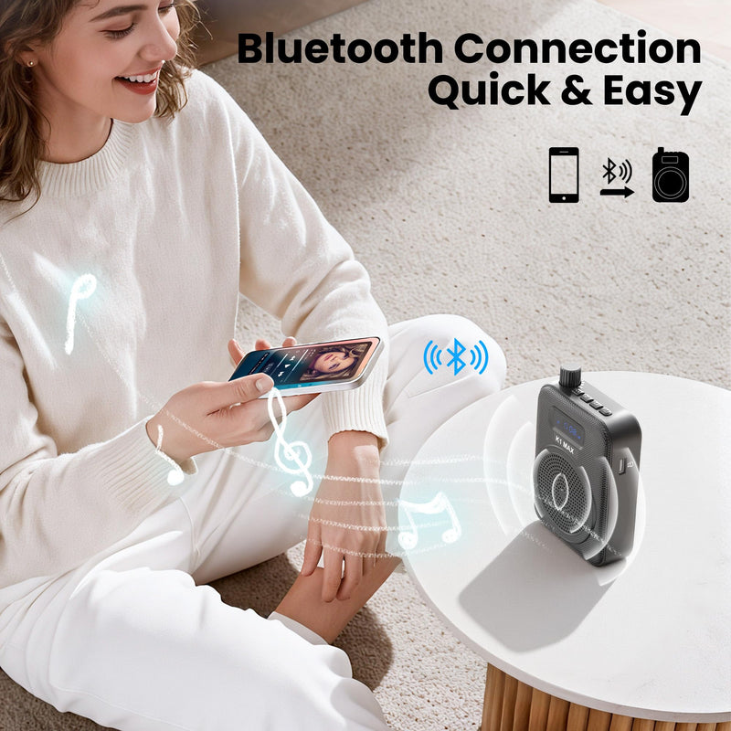[AUSTRALIA] - Voice Amplifier Wireless Microphone with Bluetooth Lavalier, Portable Microphone and Speaker for Teachers, Mini Rechargeable Amplifier, Ideal for Classroom, Meetings, Yoga, Speeches, and Tour Guides Carbon Black 