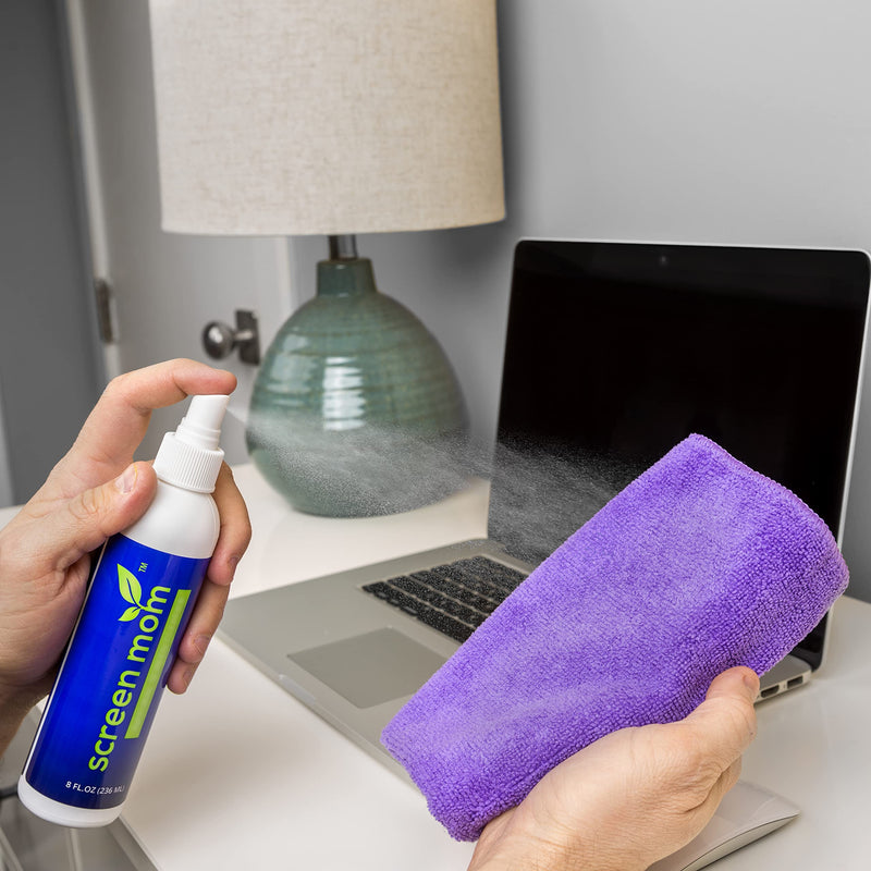 [AUSTRALIA] - Screen Mom Screen Cleaner Home & Away Bundle – Designed for LED, LCD, Plasma, TV, iPad, Laptop, Computer Monitor, Tablets, Phones, & Eyeglasses - Includes 8oz & 2oz Bottle with 4 Microfiber Cloths 