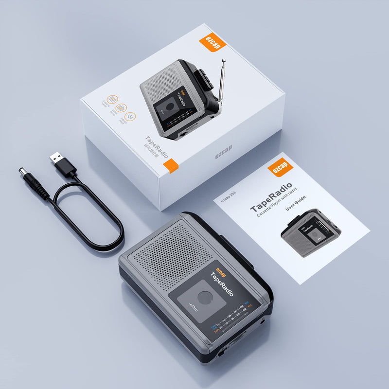 Portable Cassette Players, AM FM Radio Walkman Cassette Player, Built-in Speaker, 2AA Battery or USB Power Supply