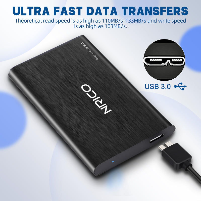 NRICO Ultra Slim 750GB Portable External Hard Drive USB3.0 HDD Storage Compatible for PC, Desktop, Laptop,Mac,PS4, Xbox one (Black, 750, GB) BLACK 750 GB