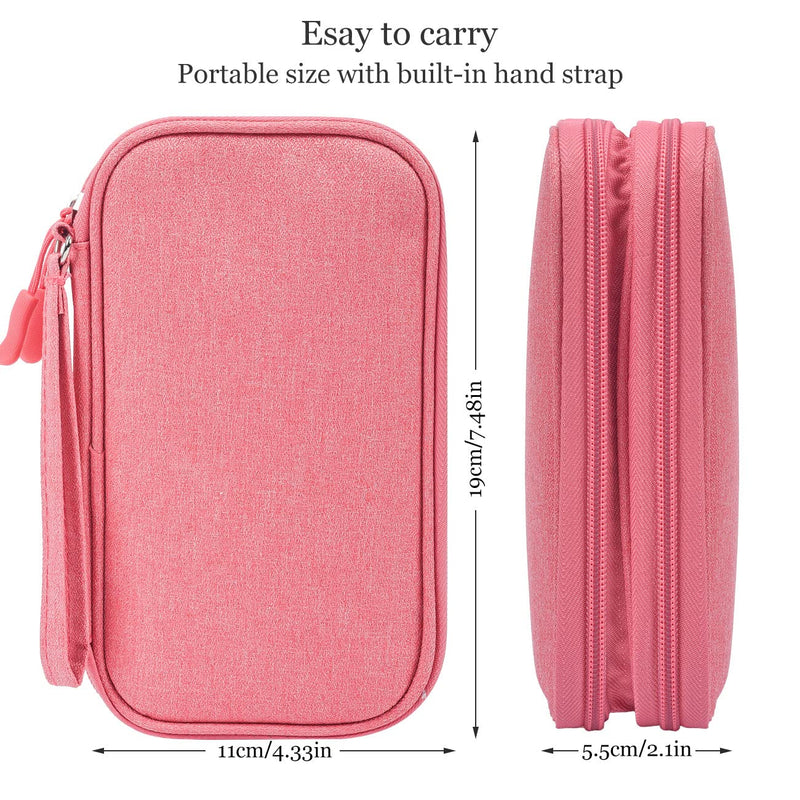 Electronic Organizer Travel USB Cable Accessories Bag/Case,Waterproof for Power Bank,Charging Cords,Chargers,Mouse ,Earphones Flash Drive Double Layer - Pink