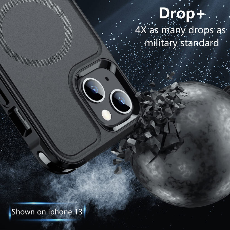 SPIDERCASE Designed for iPhone 13 Case, with [2 Pcs Tempered Glass Screen Protector] Compatible with Magsafe Shockproof Anti-Drop Military Protective Cover for iPhone 13 6.1 inch (Black) Magnetic Black
