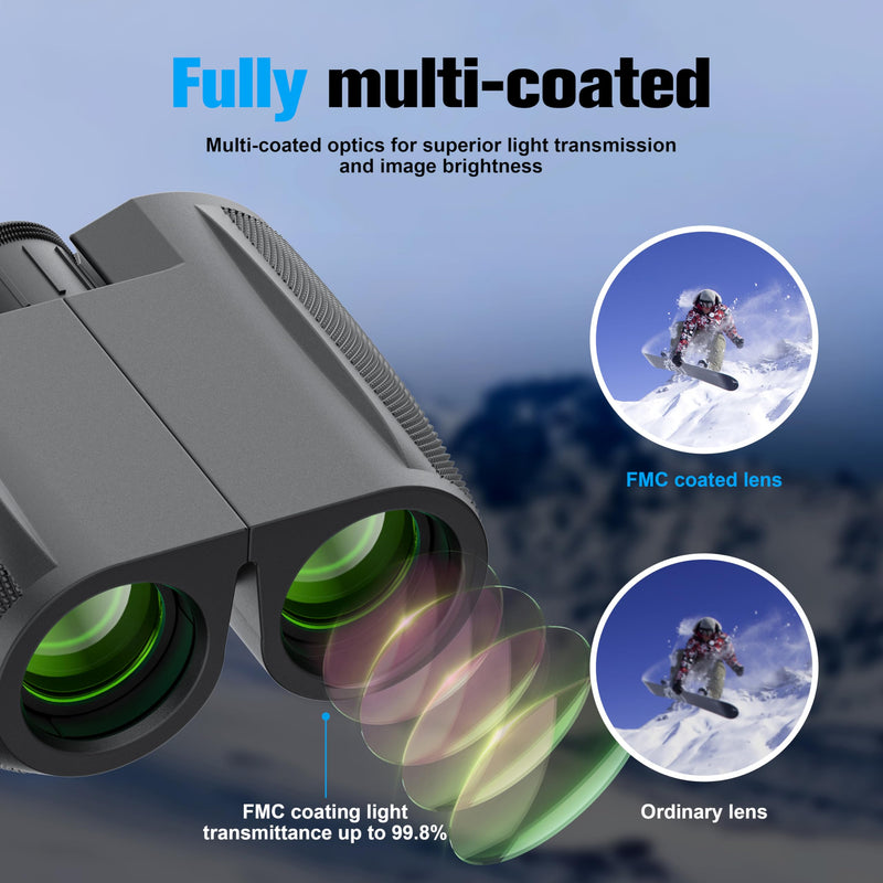 [AUSTRALIA] - Binoculars 12x25 for Adults and Kids Night Vision Binoculars Compact Binocular Waterproof Binocular Wide Field of View for Bird Watching,Hiking,Hunting,Concert with Binocular Cases Darkgrey 