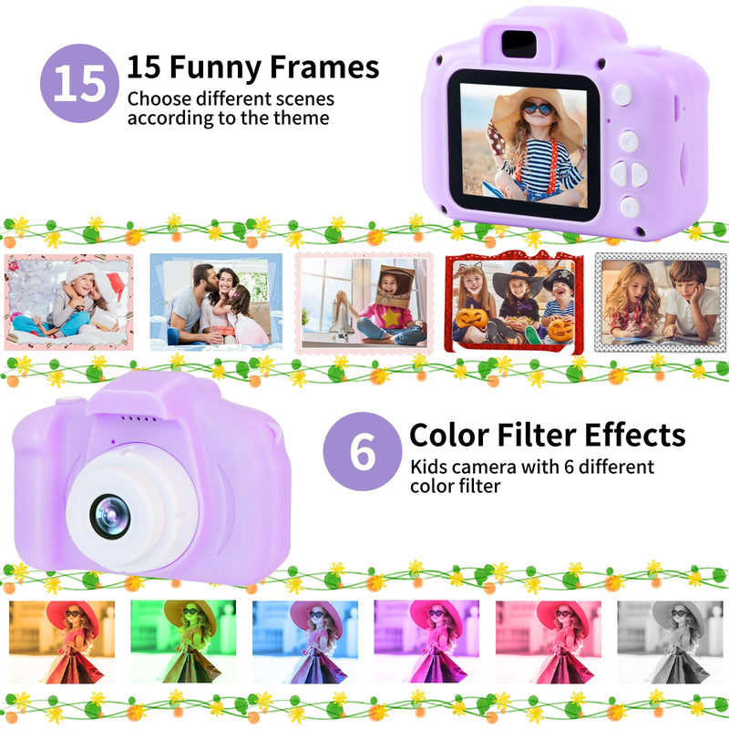 Kids Camera Waterproof Underwater Camera for 3-12 Year Old Boys Girls 2 Inch IPS Screen 1080P HD Digital Kids Video Camera Indoor Outdoor Action Cameras Best Christmas Birthday Gifts Purple