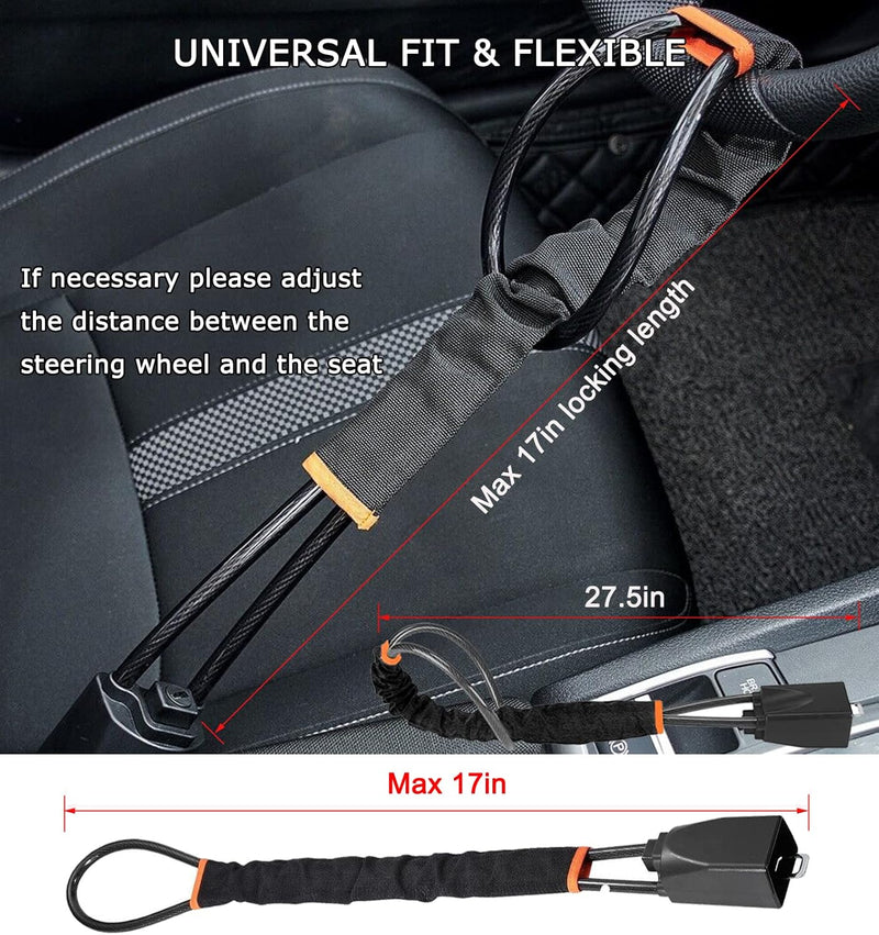 [AUSTRALIA] - Tevlaphee Steering Wheel Lock Seat Belt Universal Anti Theft Car Device Prevention with 3 Keys for Security Fit Most Vehicles Truck SUV Van(Black) Black 
