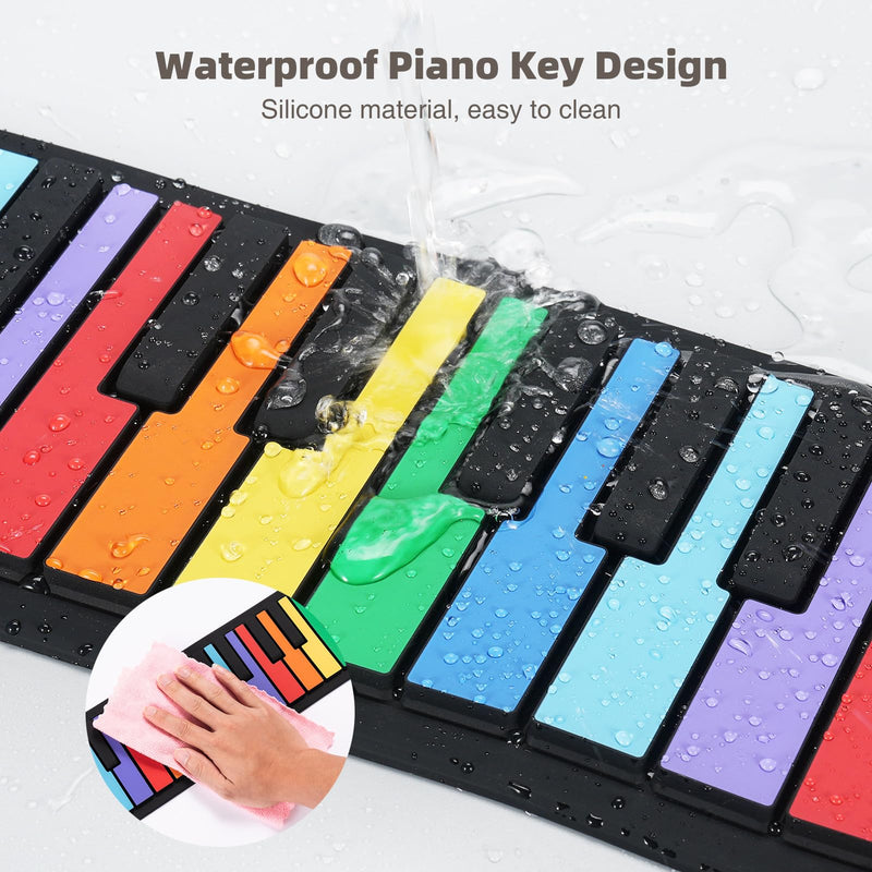 [AUSTRALIA] - 49 Key Roll Up Keyboard Piano, Portable Digital Electric Foldable Piano Keyboard, Rechargeable, 8 Tones, 6 Educational Demo Songs, for Beginners Gift (Rainbow) Rainbow 