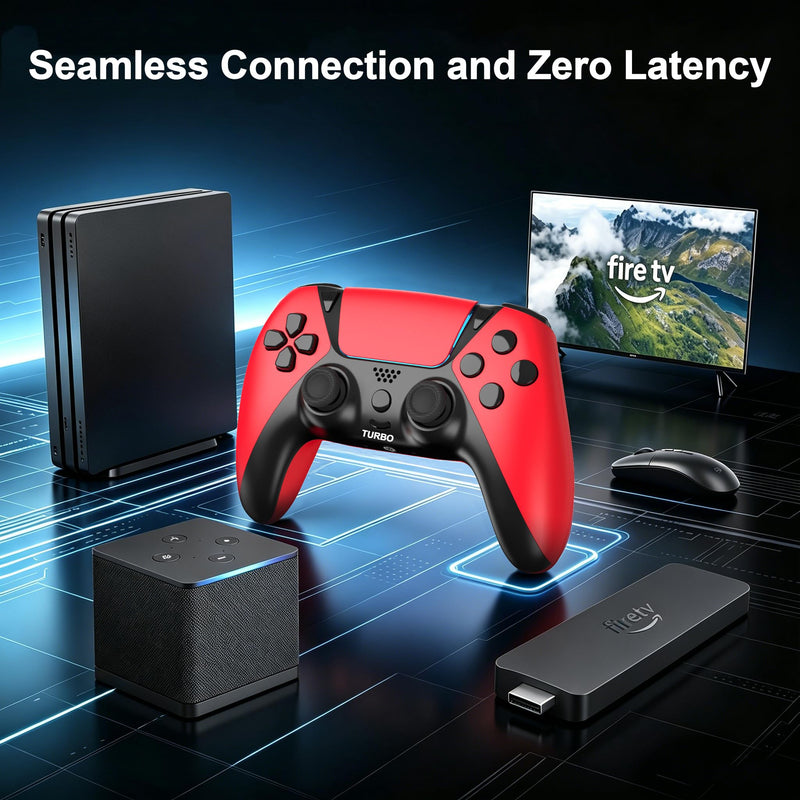 KentroGrip Alternative for Luna Controller for Fire TV Stick, Wireless Turbo Gamepad with ALPS Joysticks No Drift for Cloud Gaming, Rechargeable 1200mAh Power, 2 Back Buttons, Red