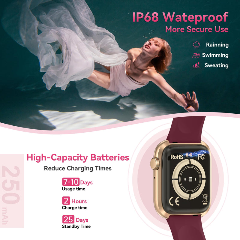 Smart Watch for Men Women(Answer/Make Call), 1.83" Fitness Watch with Heart Rate/Blood Pressure/Blood Oxygen, Pedometer, Sleep Tracker,120+ Sport Modes, IP68 Waterproof Fitness Tracker for Android iOS Red