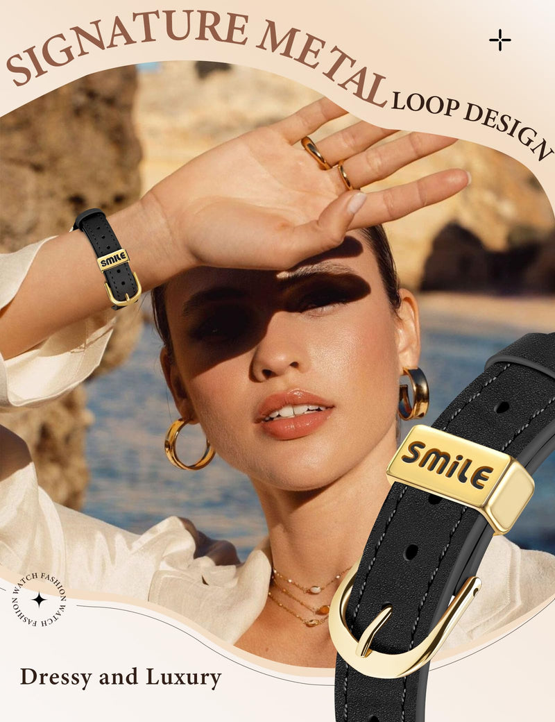 JR.DM Black Leather Bands Compatible with Apple Watch