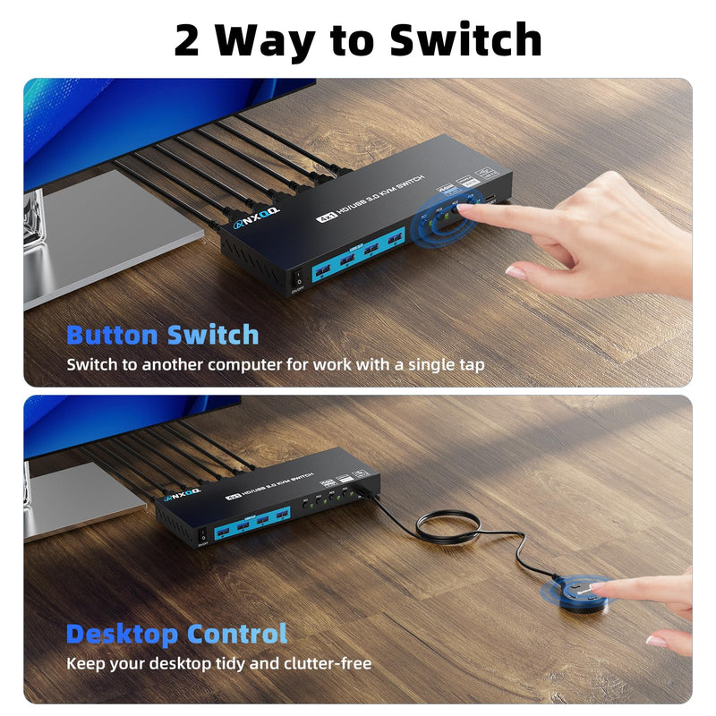 HDMI KVM Switch, Reyoten 1 Monitor 4 Computers, 4K@60Hz, Metal, 4 USB Ports Black Middle 1 Monitor 4 PCs