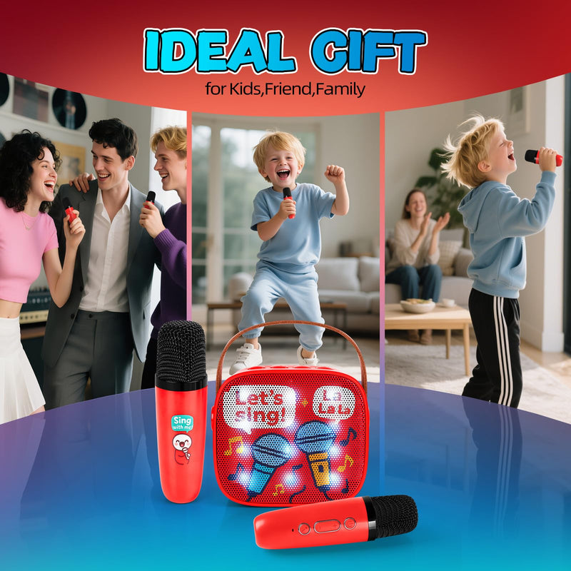 Karaoke Machine for Kids, Portable Bluetooth Mini Karaoke,with 2 Wireless Microphones,Support TF/AUX Input/Funny Magic Voice for All Smartphones,Birthday, Family,Home Party (Song)