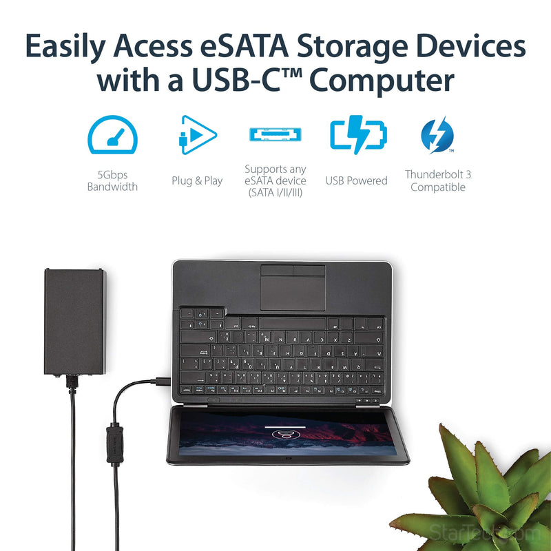 StarTech.com USB C to eSATA Cable - 3 ft / 1m - 5Gbp - for HDD/SSD/ODD - External Hard Drive Adapter - USB 3.0 to eSATA Converter (USB3C2ESAT3) | External hard drive adapter, USB 3.0/3.2 Gen 1, Thunderbolt 3 compatible, USB Powered, Drive cloning and b...