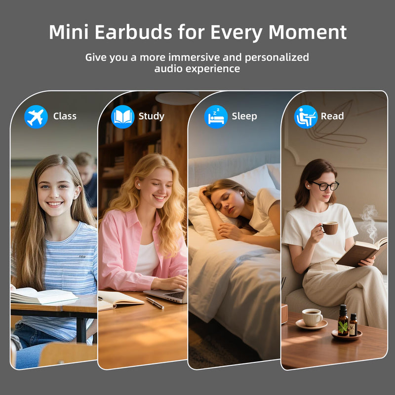 Sleep Earbuds for Side Sleepers,Mini Invisible Wireless Earbuds for Small Ear Canals,Bluetooth 5.4, 40H Battery,Waterproof,LED Power Display,Tiny Earbuds for Work,Sleep（White） White