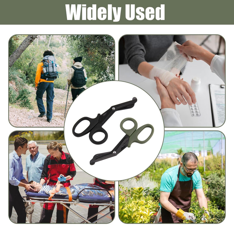 Pack of 2 Medical Bandage Scissors, Rescue Scissors, Bandage Scissors, Nurse, Surgical Scissors, Black + Green, 15 cm