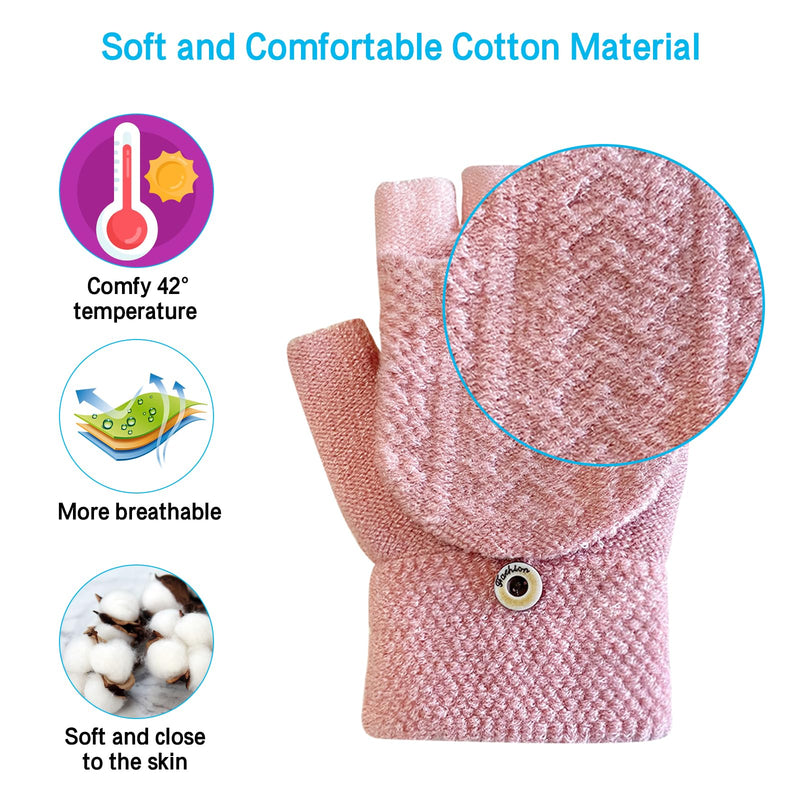 Women's & Men's USB Heated Gloves Mitten Full & Half Fingerless Winter Hands Warmer Laptop Gloves Pure Pink