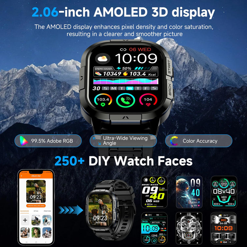 Smart Watch for Men Fitness Tracker: Make Answer Call Military Smart Watches for Men Digital Watches Waterproof Running Step Smartwatch Android Phones iPhone Samsung Compatible SpO2 Heart Rate Monitor Black