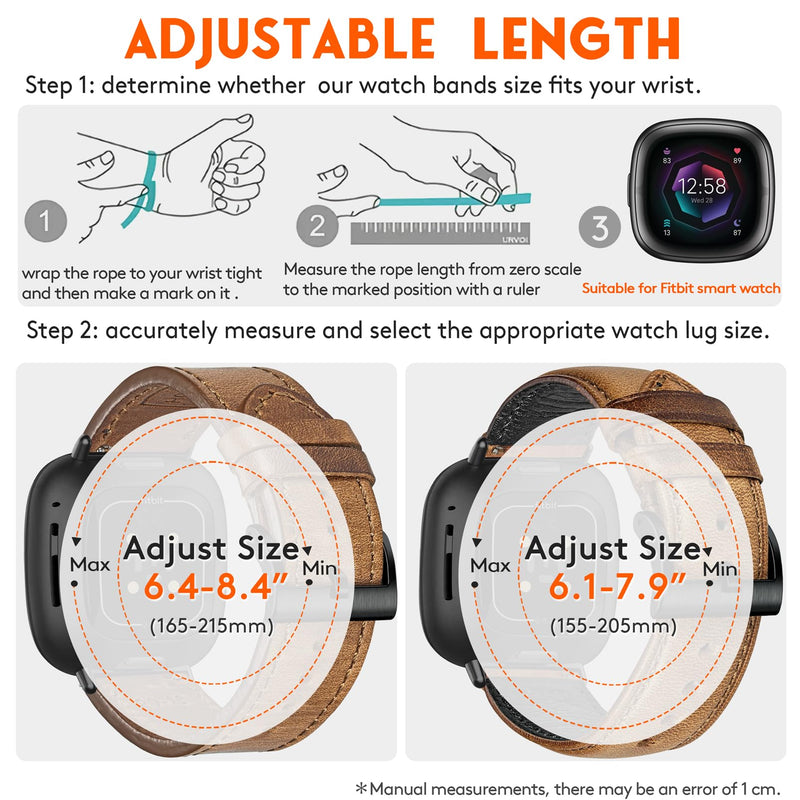 Genuine Horween Leather Watch Band Compatible with Fitbit Versa 3 / Versa 4 / Fitbit Sense 1 / Sense 2 for Men And Woman. Natural-4/Black Buckle