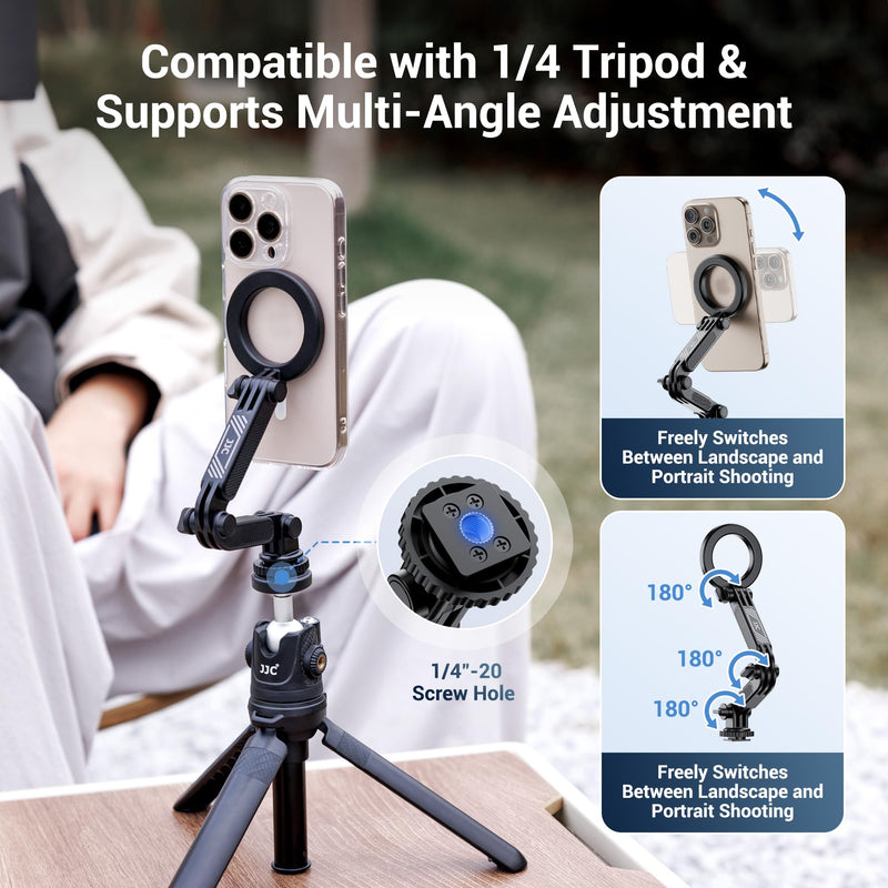 [AUSTRALIA] - JJC Extension Arm with Magnetic Phone Ring and Cold Shoe Mount for iPhone 17 ProMax 16 15 14 13 & Action Camera, Foldable Hot Shoe Adpter for DJI Osmo Action 6 5 4 3, Hero 13 12 11, Insta360 Ace Magnetic Cold Shoe Mount 