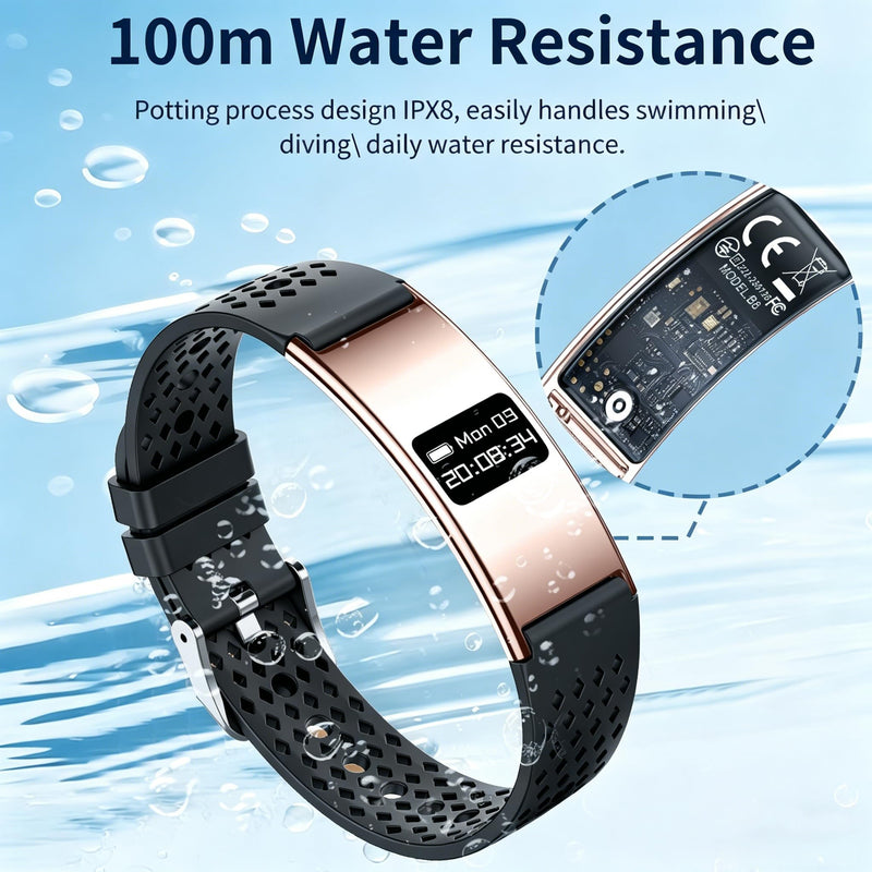 Smart Bracelet Ultra Thin Fitness Tracker for Women Men Slim Health Band Sleep Heart Rate Monitor Pedometer Step Counter Lightweight Ladies Wearable Activity Tracker, Silicone & Nylon Strap Black