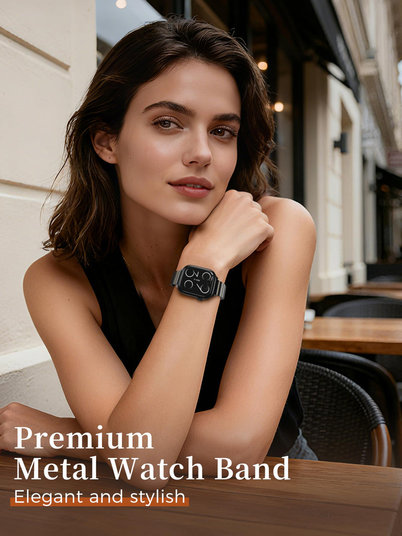 LULULOOK Compatible with Apple Watch Bands for Women 46mm 45mm 44mm 42mm 41mm 40mm 38mm, Metal Stainless Steel iWatch Strap for Apple Watch Series 11/10-1/SE Series Black+Gold 42(Series 11/10)/41/40/38mm