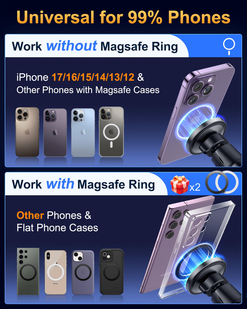 [True Military-Grade] 2026 New Upgraded Magnetic Car Mount Vent for MagSafe | 【Strongest Magnet & Metal Hook】Phone Holder Car for iPhone 17 16 15 14 13 Android【Patent & Safety Certs】, Non-Charging, Black