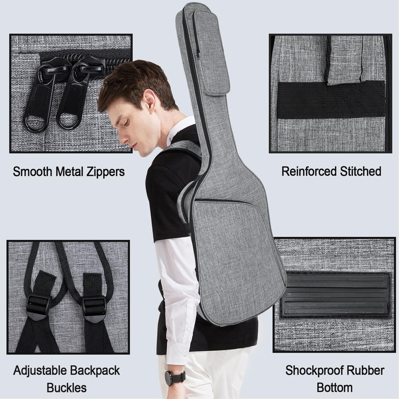 Bass Guitar Bag, Bass Gig Bag 7MM Padding Soft Electric Bass Guitar Case Backpack with Pockets, Grey Grey-1