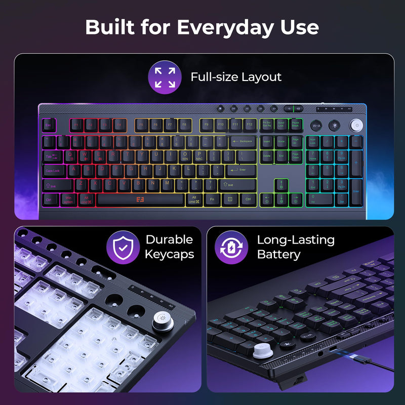 seenda Wireless Gaming Keyboard and Mouse, RGB Backlit & Web Customizable | Multi-Device Connection, Programmable, Full Size Rechargeable Keyboard with Wrist Rest & 7200 DPI Mouse for PC/Mac/Laptop Black