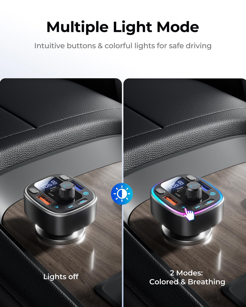 [AUSTRALIA] - LENCENT Bluetooth 5.4 Car Adapter FM Transmitter 54W Fast Charging, Dual Mics, HiFi Bass Sound, 2 Modes LED Backlit, Cigarette Lighter Adapter Hands-Free Calling Radio, Support USB Drive 