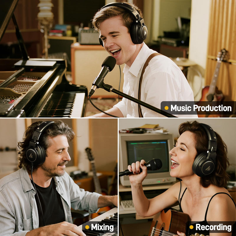 MAONO MH700 Wired Studio Headphone for Podcast Recording DJ Mixing Monitor | Professional Close Back Over Ear Stereo Headset w/ 50mm Driver & 3.5mm to 6.35mm Jack for Computer Guitar AMP Piano Keyboard Black